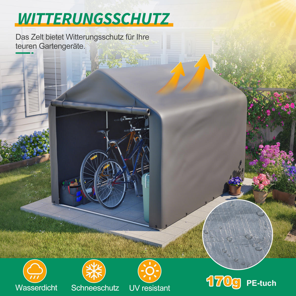 KLEINGARAGE aus Metall 160x220x165 cm Grau mit Rolltor - Grau, Metall (160/165/220cm) - Modfu