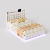 POLSTERBETT 140x200 mit LED, USB und Lattenrost,Schwebebett Design Samt,Beige - Beige, Holz (140/200cm) - PARAFTA HOME