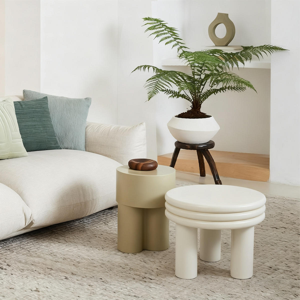 COUCHTISCH Rund, Elfenbein | Ø48 x H35 cm - Weiß, Holzwerkstoff (48/48/35cm) - Hometopia