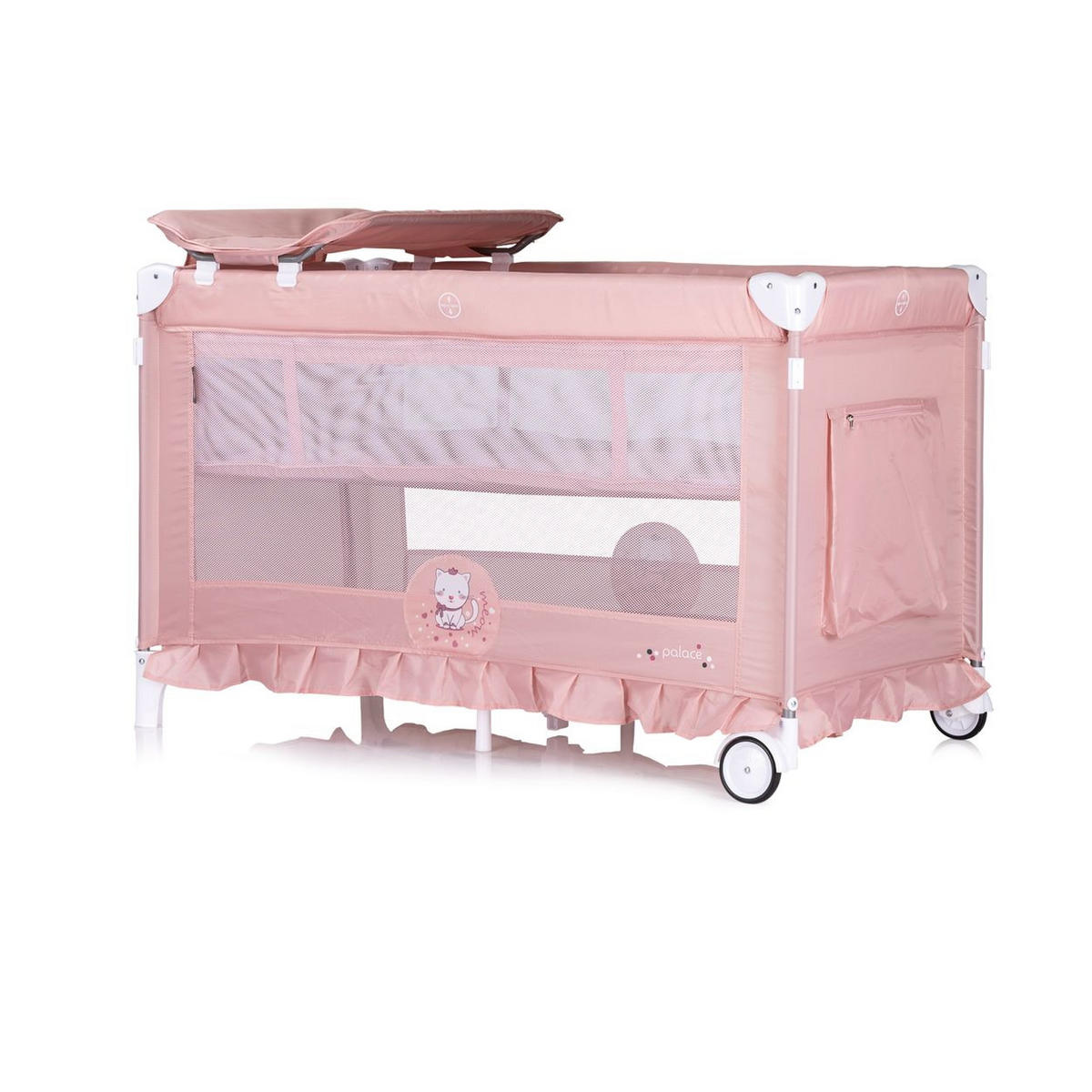REISEBETT Palace, Baldachin pink Moskitonetz zwei Ebenen Wickelauflage - Rosa, Kunststoff (60/120cm) - Chipolino