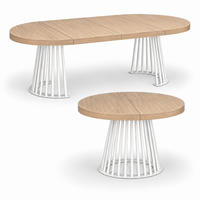 ESSTISCH rund ausziehbar 110/210/76 cm, Eiche Hikora Egger Natur, 54 cm Tischplatte + Lamellen-Metallgestell Weiß - Hellbraun/Eichefarben, Holzwerkstoff/Metall (110/210/76cm) - Damale Möbel