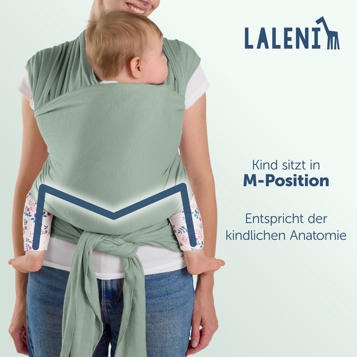 BABYTRAGEN für Neugeborene bis 15 kg - 100% Baumwolle (Ohne Elasthan) - Grün - Grün, Textil (60/5.1cm) - Laleni