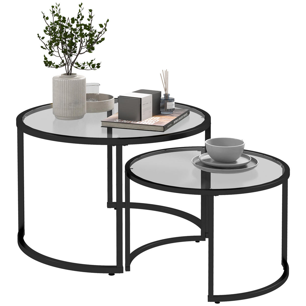 COUCHTISCH-SET Schwarz 2er-Set - Schwarz, Metall (70/70/47.5cm) - PANGIVO