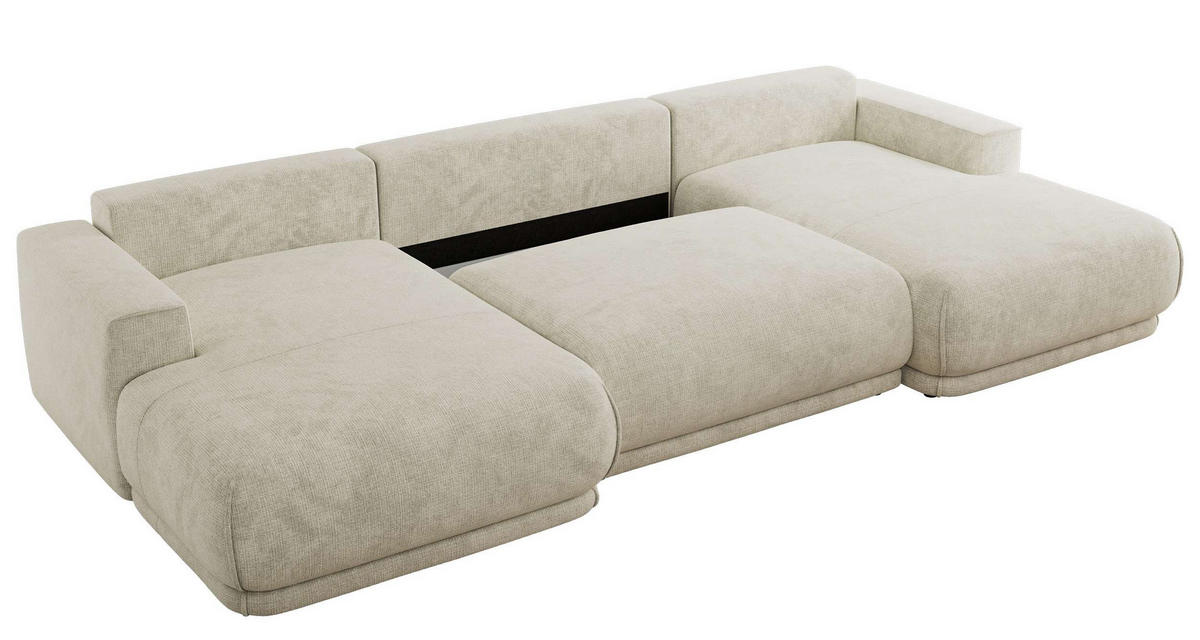 SEDACIA SÚPRAVA RINA U Creme Hrubo tkaná ženilka - čierna/krémová, textil/plast (360/85/170cm) - MKS