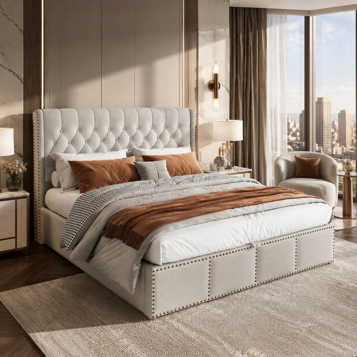 POLSTERBETT 140/190 cm in Grau mit Bettkasten, Lattenrost, Leinen - Hellgrau, Holzwerkstoff/Textil (140/190cm) - CHICFURN