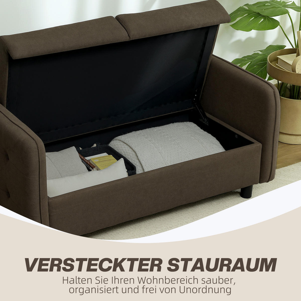SOFA 2 Sitzer, 136 x 75 x 84 cm, Braun - Braun, Textil (136/84/75cm) - HOMCOM