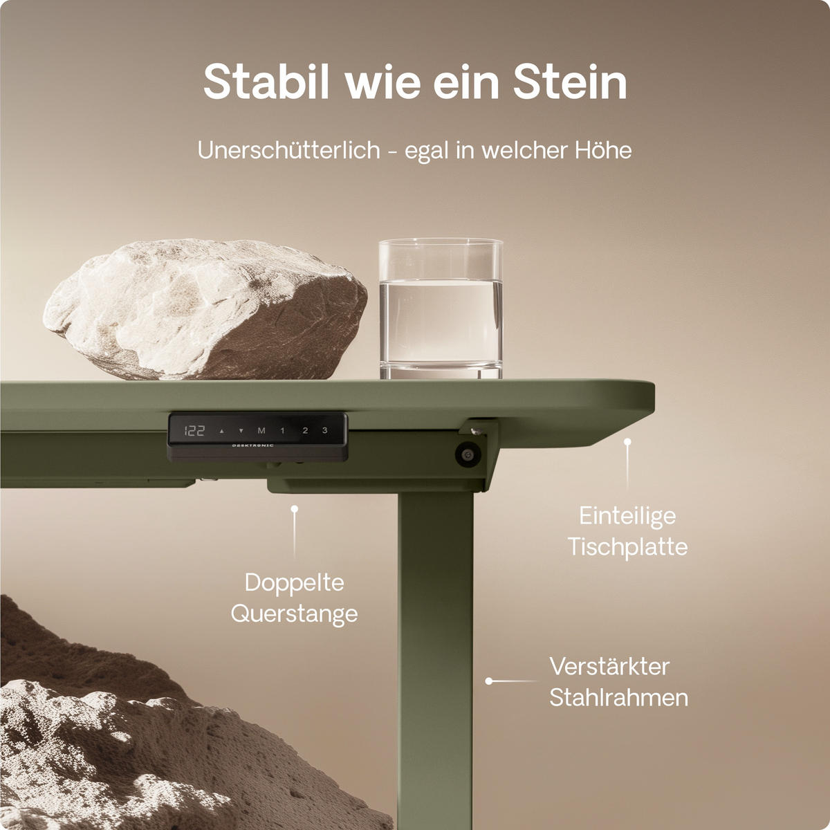 SCHREIBTISCH Elektrisch Höhenverstellbarer HomeOne 120x60cm Grün/Grün mit Memory-Funktion, Anti-Kollisions Technologie - Grün, Holzwerkstoff (60/120/72cm) - Desktronic