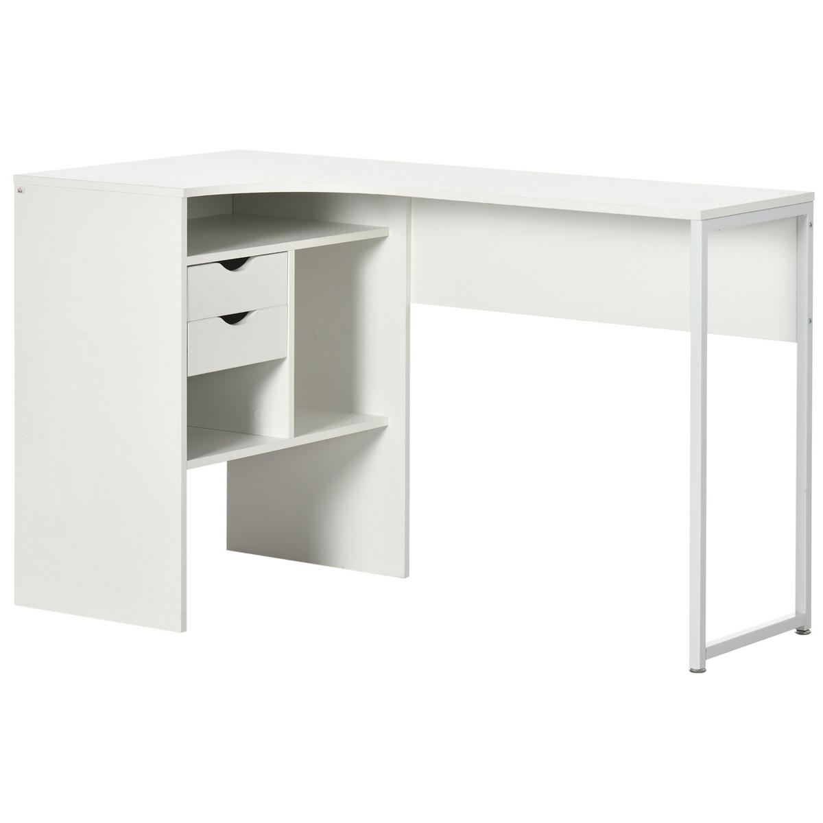 ECKSCHREIBTISCH Weiß mit 2 Schubladen und 3 offenen Fächern 120/60/74 cm - Weiß, Holzwerkstoff (60/120/74cm) - PANGIVO