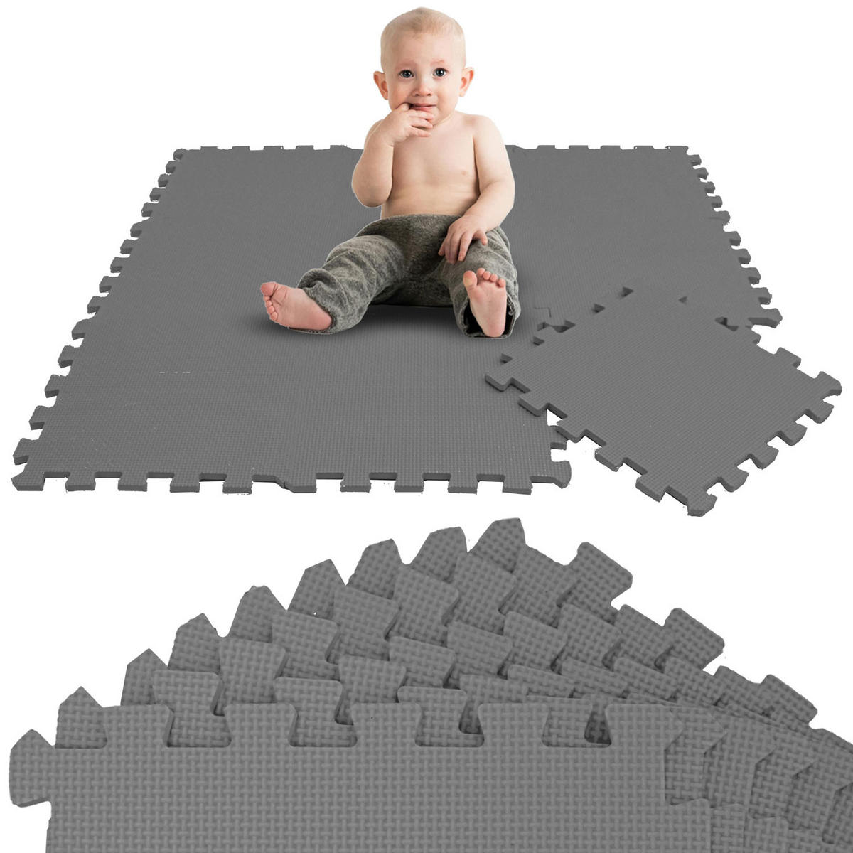 SPIELMATTE ab Null - 90 cm Baby Puzzlematte Grau - Grau, Kunststoff (30/30cm) - Littletom