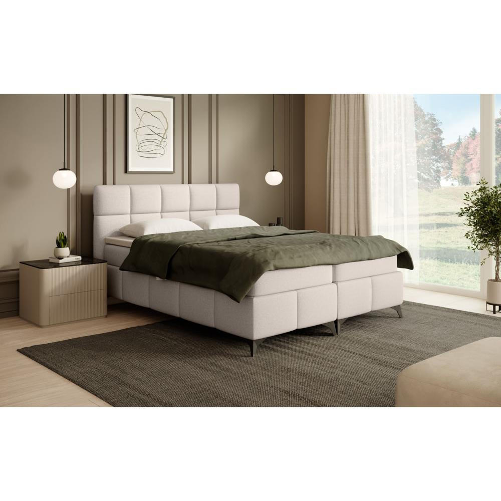 BOXBETT Solido mit Bettkasten 160x200 cm beige - Beige/Schwarz, Textil/Metall (160/200cm) - Beautysofa
