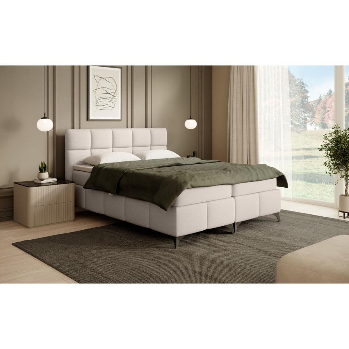 BOXBETT Solido mit Bettkasten 160x200 cm beige - Beige/Schwarz, Textil/Metall (160/200cm) - Beautysofa