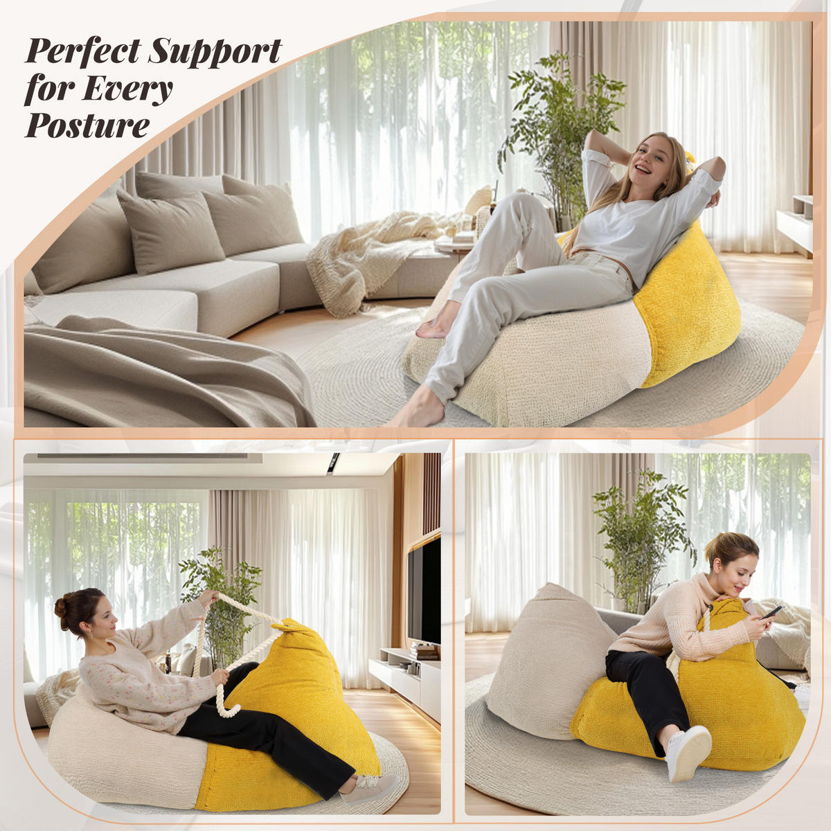 SITZSACK in Bananenbootform grobkörniges Vlies - Gelb/Grau, Textil (60/80/130cm) - Vercart