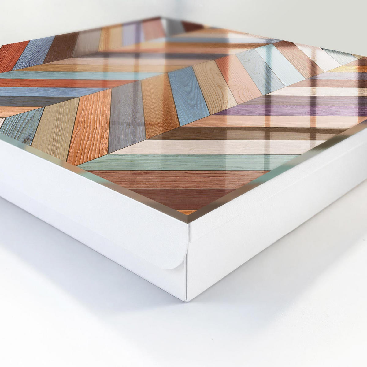 SCHLÜSSELBOX Weiß 30x30 cm – Türöffnung nach rechts - Fischgrätmuster - Braun, Metall (30/30/5cm) - TULUP