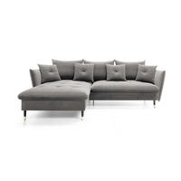 ECKSOFA GLAM mit Schlaffunktion, Ottomane & goldenen Füßen – Samtsofa im Glamour-Stil mit Zierkissen, 258x167x91cm, Linke, GRAU - Grau, Holz/Textil (167/258cm) - DomoHome