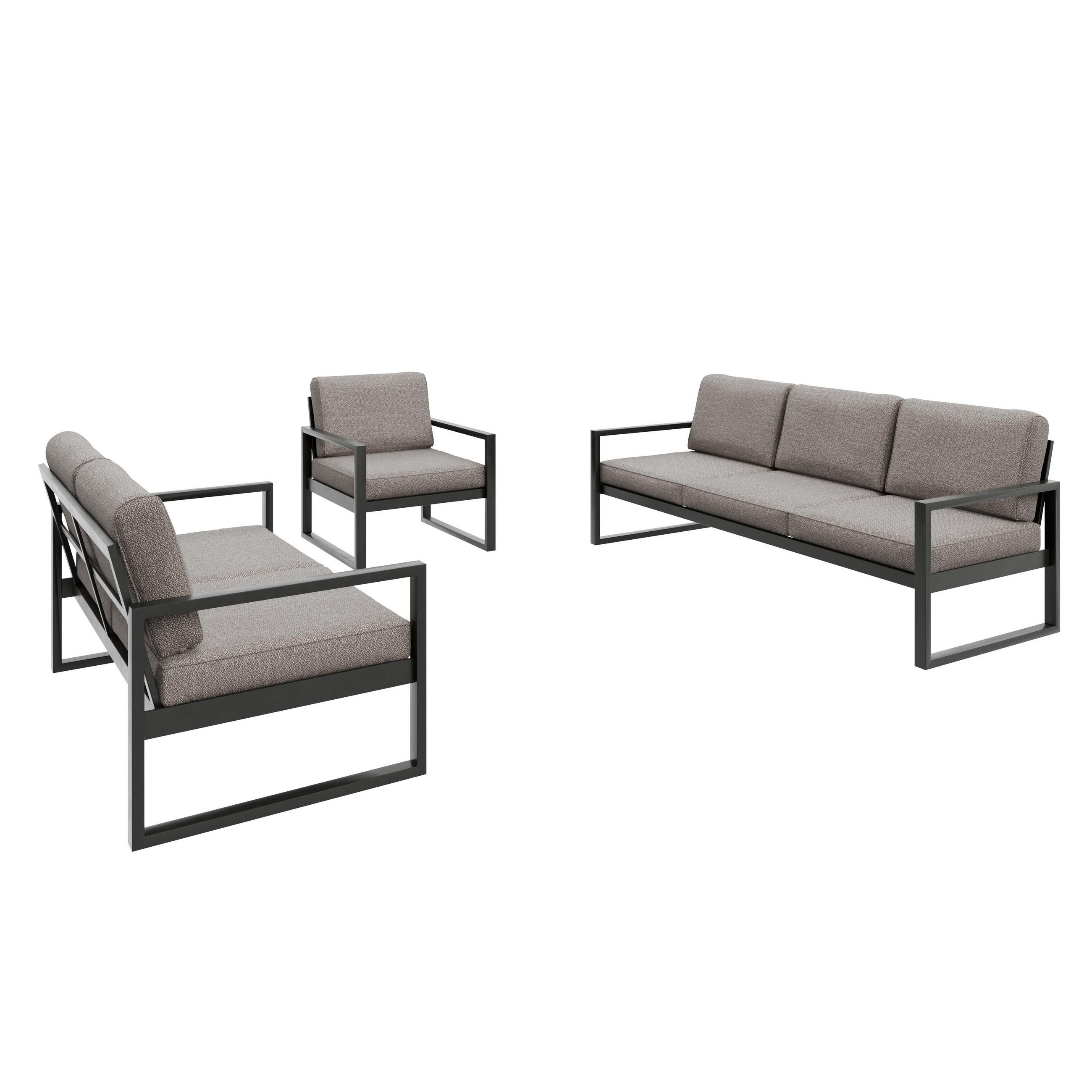 GARTENSET Madera für 6 Personen Balkonmöbel Aluminium Terassenmöbel Sitzbank, 4-tlg. Tisch schwarz, graubeige - Beige/Schwarz, Kunststoff/Metall - Margaret Hadas24