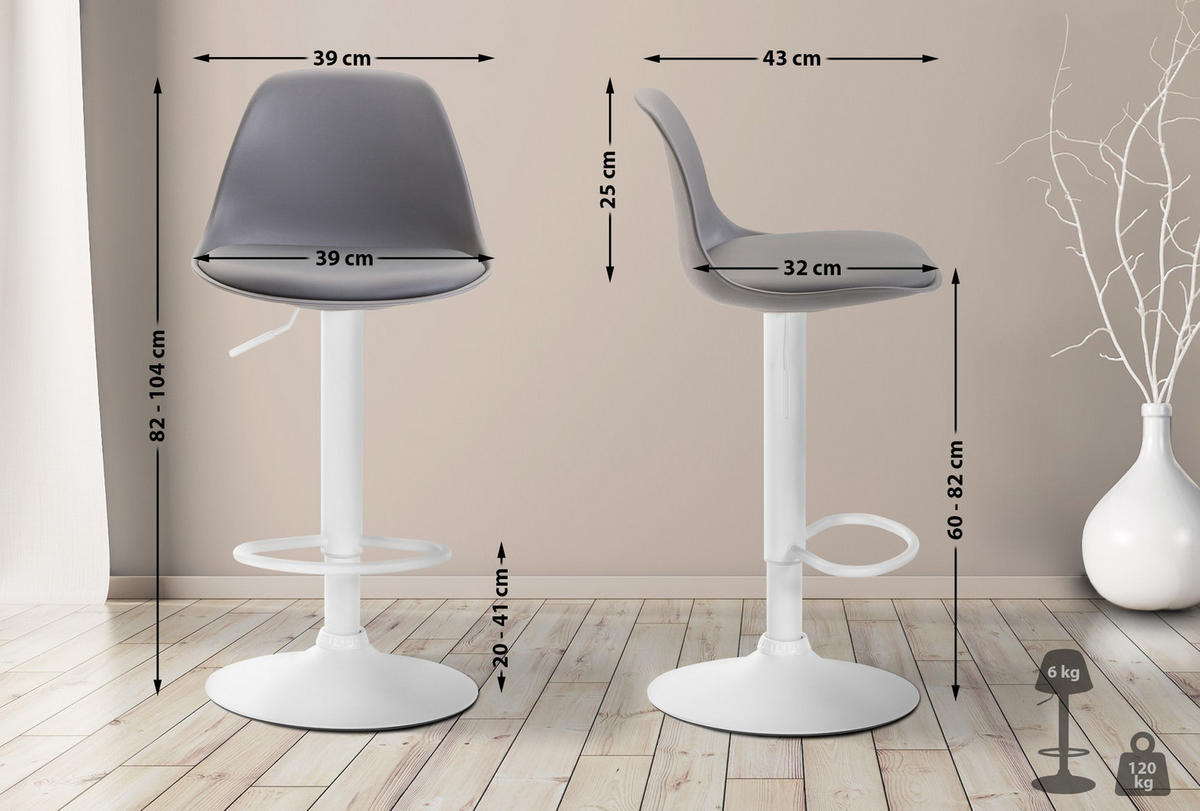 BARHOCKER Kunststoff grau - Weiß/Grau, Kunststoff/Metall (39/82/43cm) - CLP