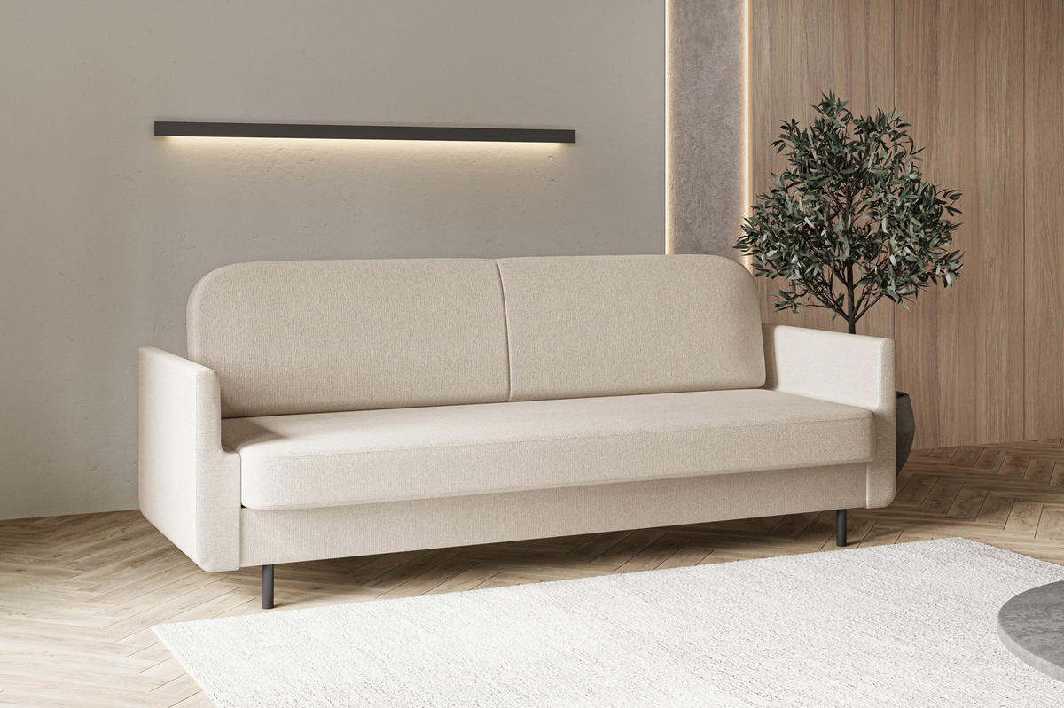 SCHLAFSOFA - POUCH - Beige - Aragon 03 - Beige, Holzwerkstoff (221/87/84cm) - Möblo