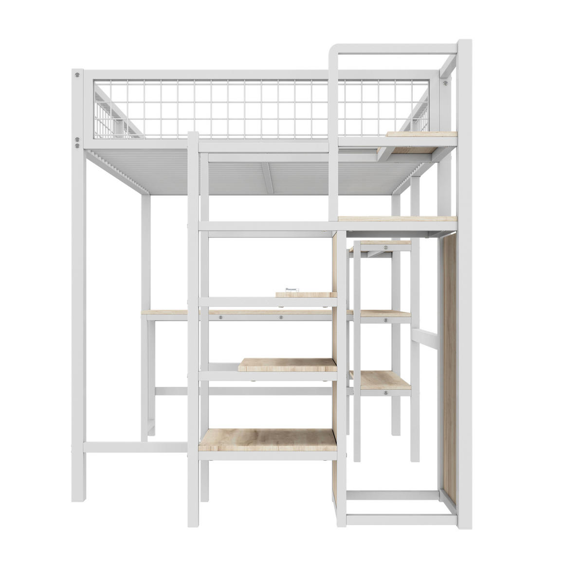 HOCHBETT 140/200 cm Weiß aus Metall und MDF mit Schreibtisch und Kleiderschrank - Weiß, Metall (140/200cm) - OKMYHOME