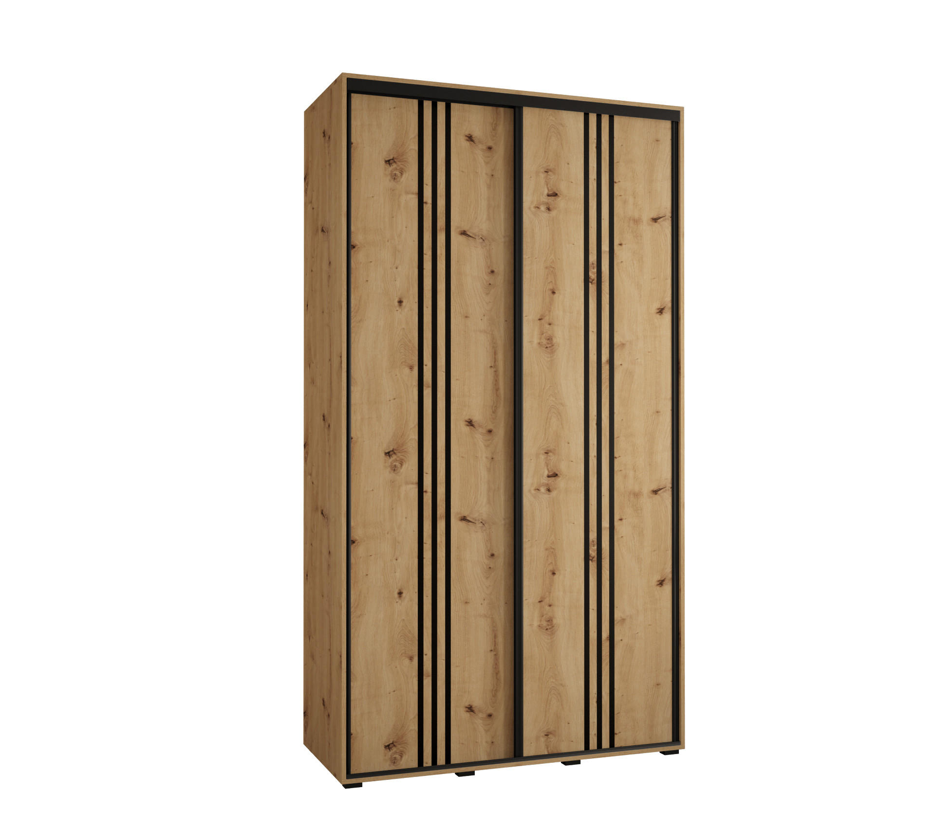 Abiks Möbel Schwebetürenschrank Eiche Artisan, Eiche Artisan, Schwarz 130x235x60 cm