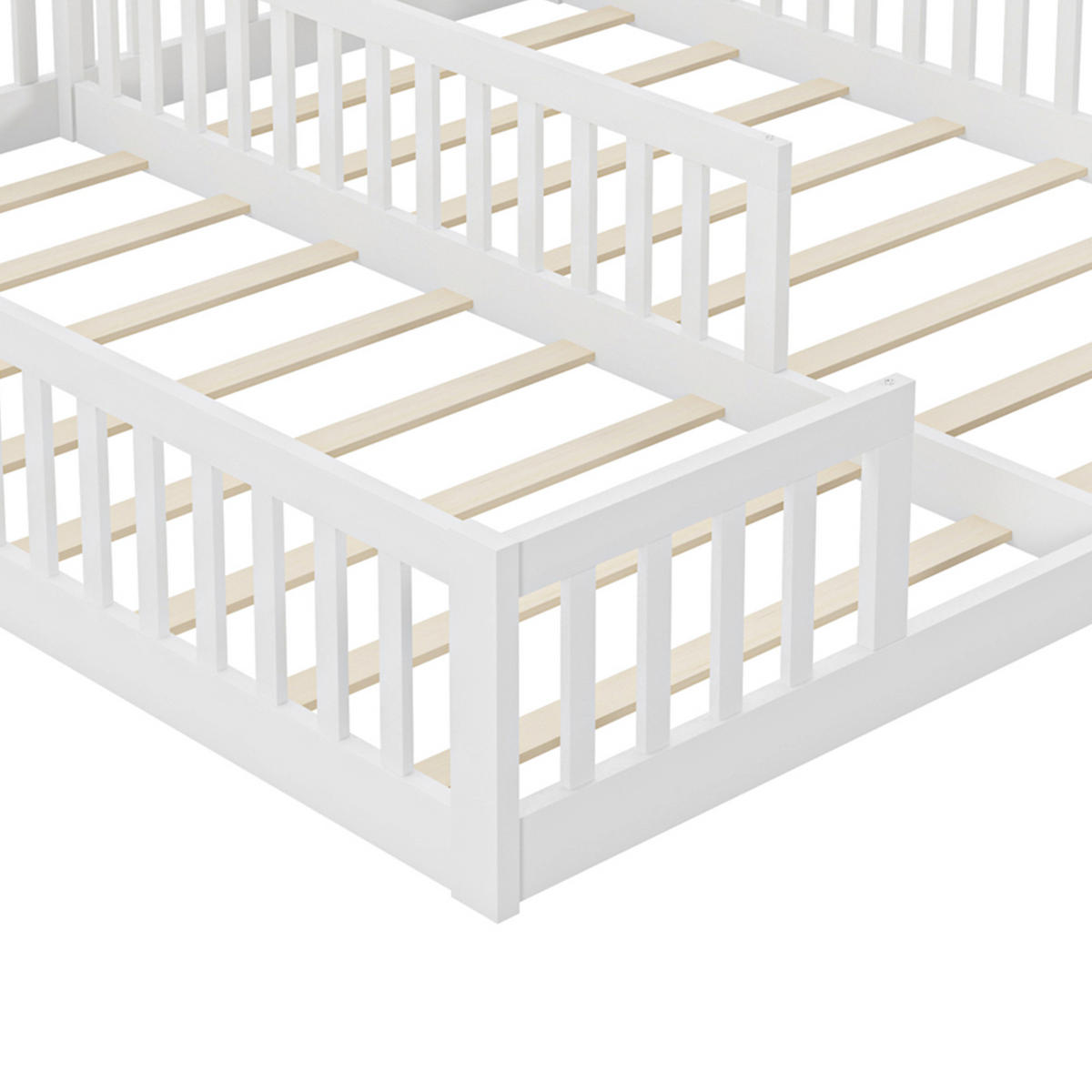 PANELBETT 90x200cm Weiß Kiefer Kinderbett Geländer für 2 Kinder - Weiß, Holz (90/200cm) - FLIEKS