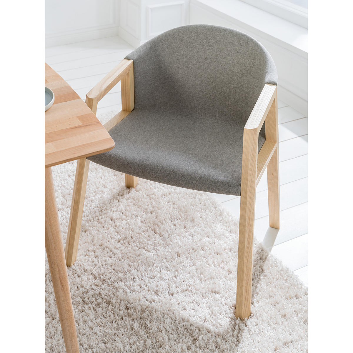 ARMLEHNENSTUHL - Webstoff / Esche massiv, Hellgrau - Hellgrau, Textil (61/80/56cm) - home24