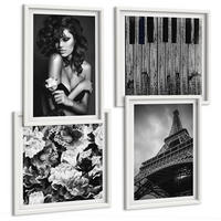 BILDER SET 4er Set - 50x50 cm & 40x60 cm Weißer Rahmen - Porträt einer Frau mit einer Eiffel-Rose - Weiß, Kunststoff (50/50cm) - TULUP