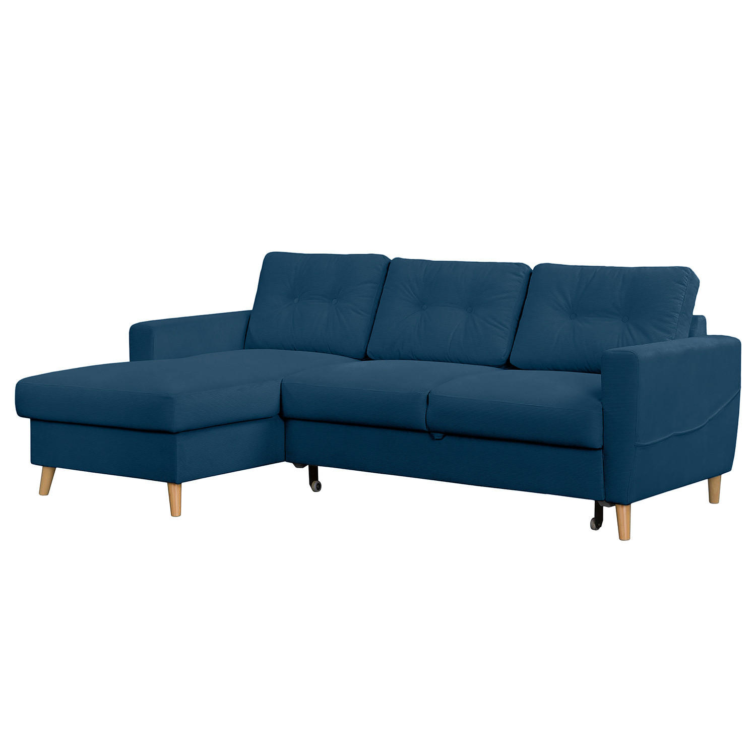 ECKSOFA mit Longchair - Blau/Braun, Holz/Textil (223/148cm) - home24
