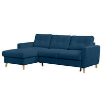 ECKSOFA mit Longchair - Blau/Braun, Holz/Textil (223/148cm) - home24