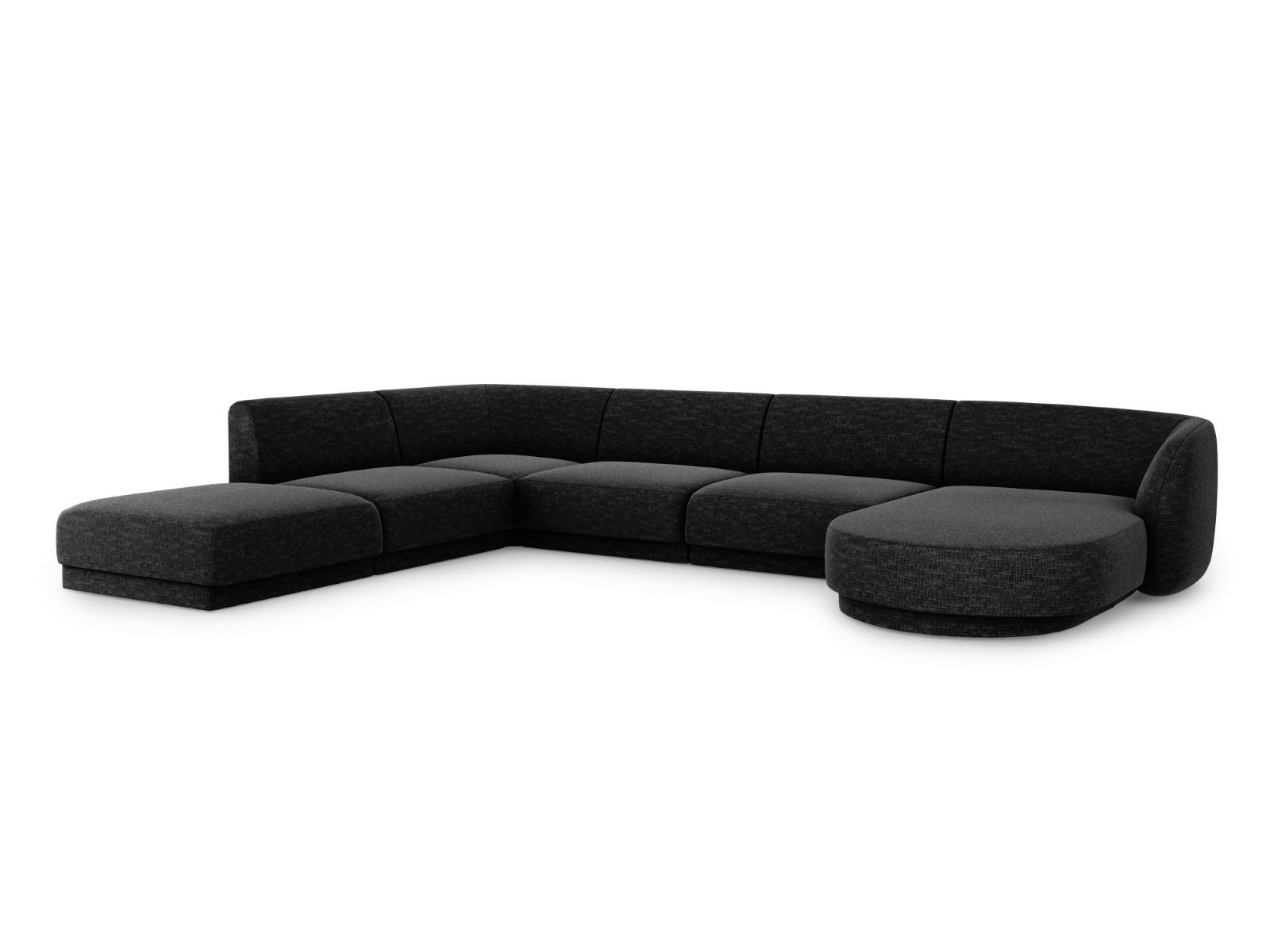 PANORAMASOFA links Miley aus Chenille-Stoff schwarz 6 Sitzplätze - Schwarz, Textil (255/70/330cm) - Micadoni