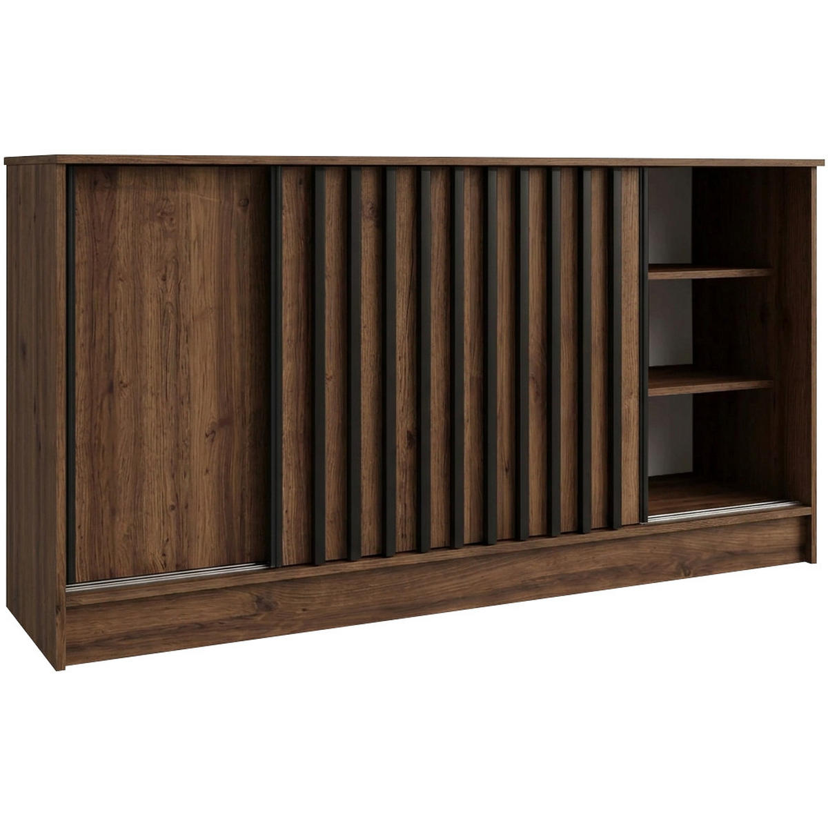 KOMMODE Horizon mit 2 Schiebetüren, 160 cm, Walnuss+Schwarz - Walnussfarben/Schwarz, Holzwerkstoff (161/85/43.5cm) - Beautysofa