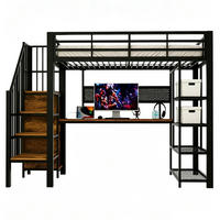 HOCHBETT 90x200cm Metall Schreibtisch LED Steckdose Schwarz - Schwarz, Metall (90/200cm) - FLIEKS