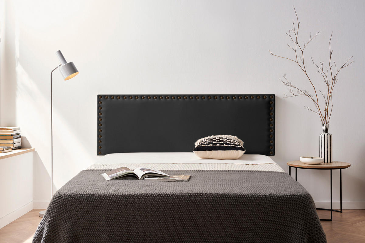 Kopfteil gepolstert MODENA Kunstleder 160x55x8 cm - Schwarz - Moonia - Schwarz, Holz (160/8/55cm)