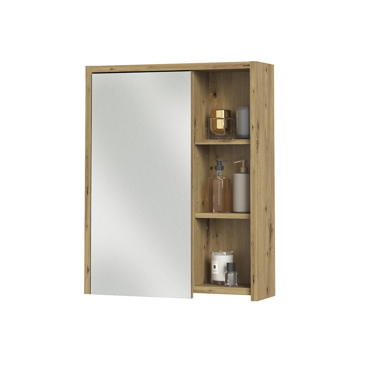 BADSPIEGELSCHRANK Viola, Cashmere/Artisan-Eiche, 60 x 75 cm - Kaschmir/Eiche Artisan, Holzwerkstoff (60/75/18cm) - Vicco