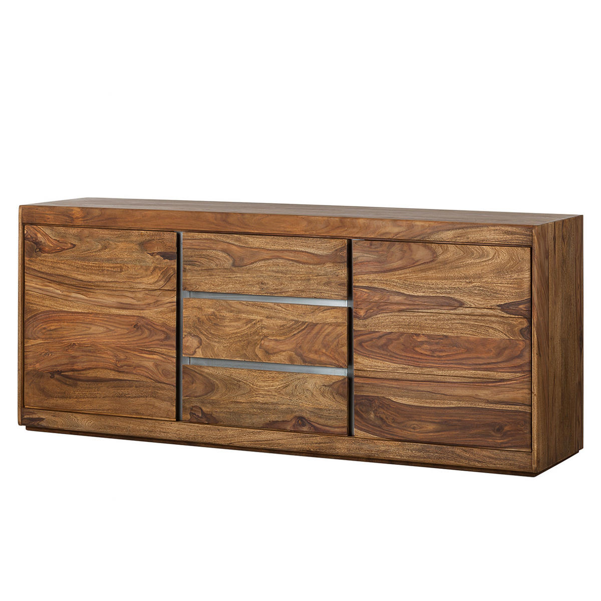 SIDEBOARD - Sheesham massiv - Braun, Holz/Metall (187/77/46cm) - home24
