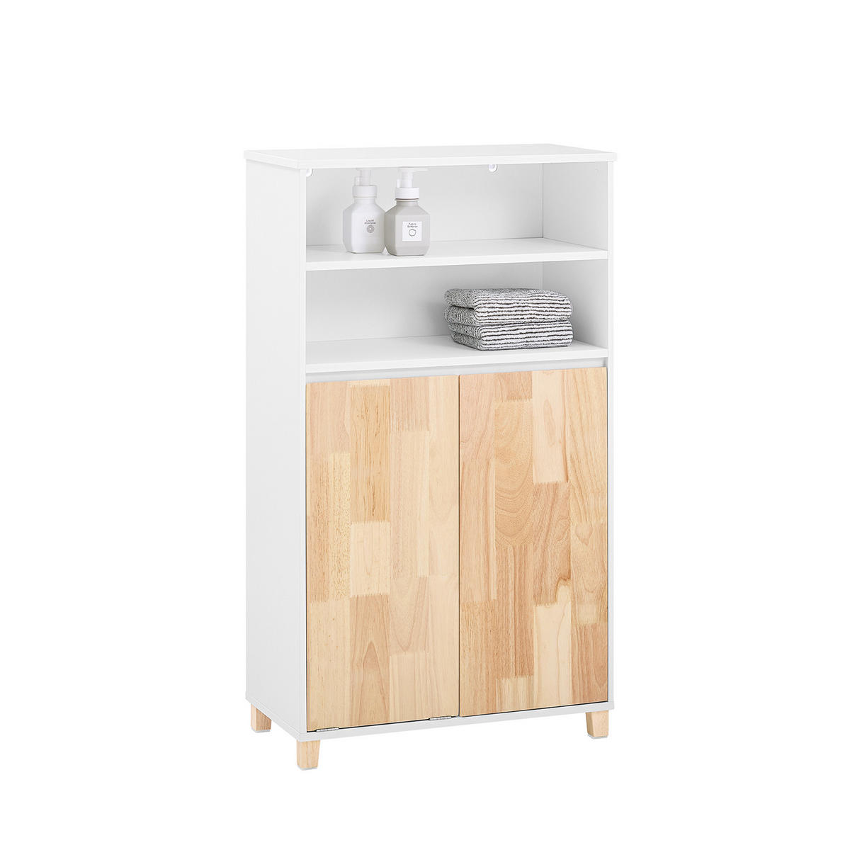 WÄSCHESCHRANK mit Wäschesack Weiß-Natur - Weiß/Naturfarben, Holz/Holzwerkstoff (64/110/33cm) - SoBuy