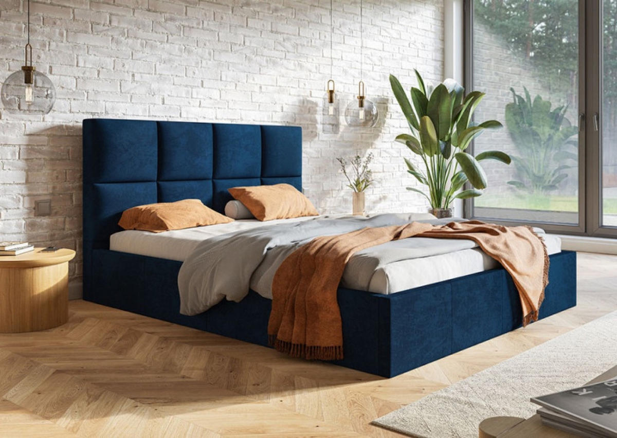 BETT Granat SIM 160x200 cm - Schwarz/Dunkelblau, Kunststoff/Textil (160/200cm) - Sepro Meble