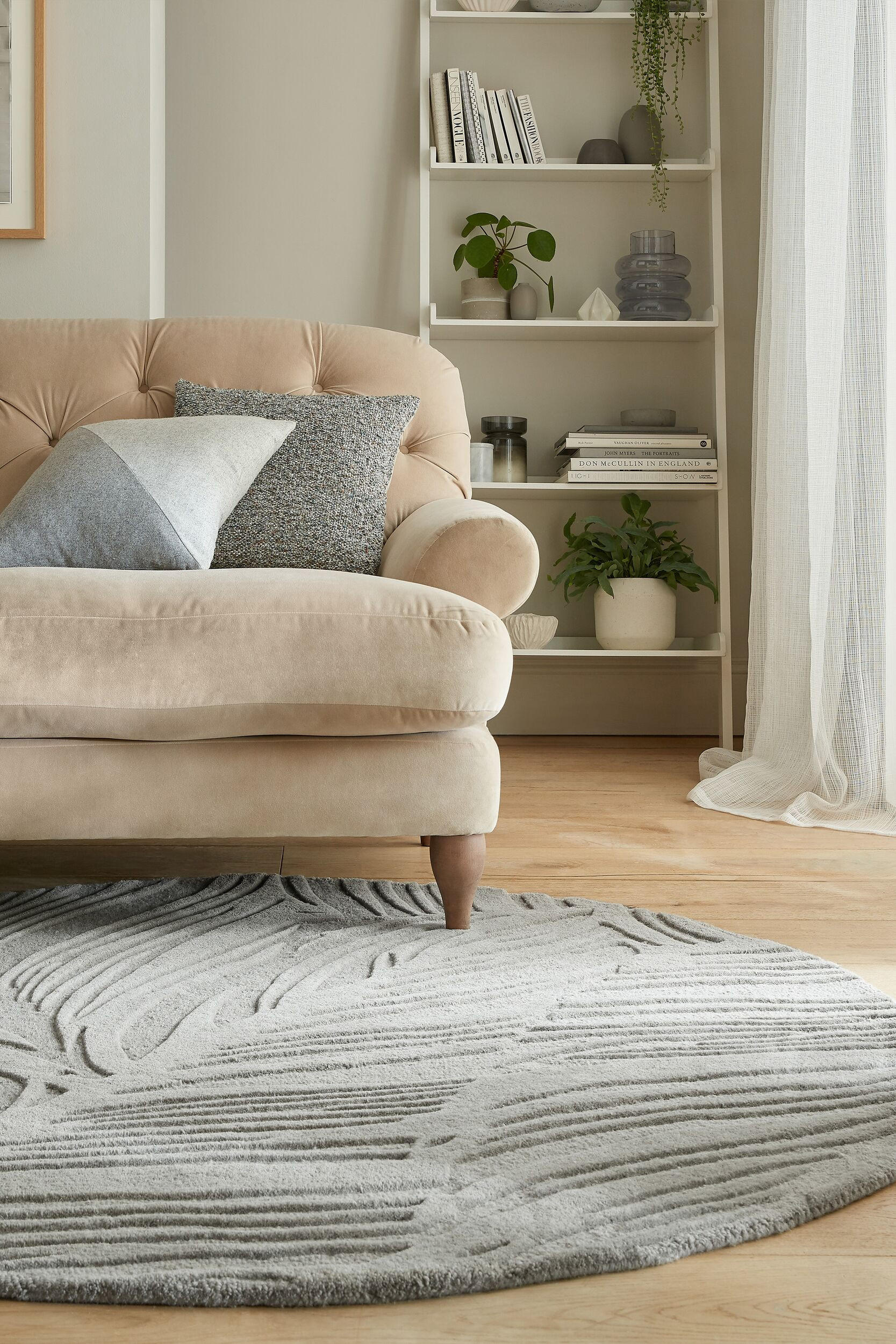 WOLLTEPPICH Blatt-Design, handgetuftet LEVEN LEE, Grau 160x160 cm - Grau, Textil (160/160cm) - KADIMA DESIGN