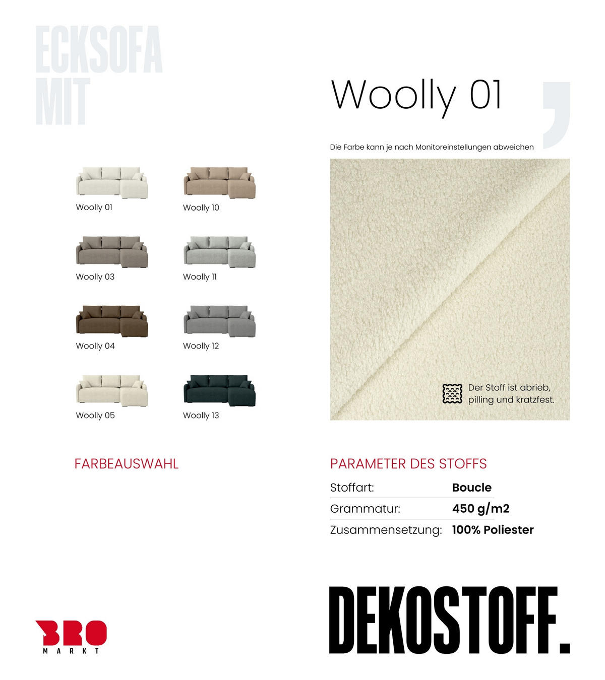 ECKSOFA Malen mit Schlaffunktion Beige Bouclé - Weiß, Textil (215/141cm) - Bromarkt