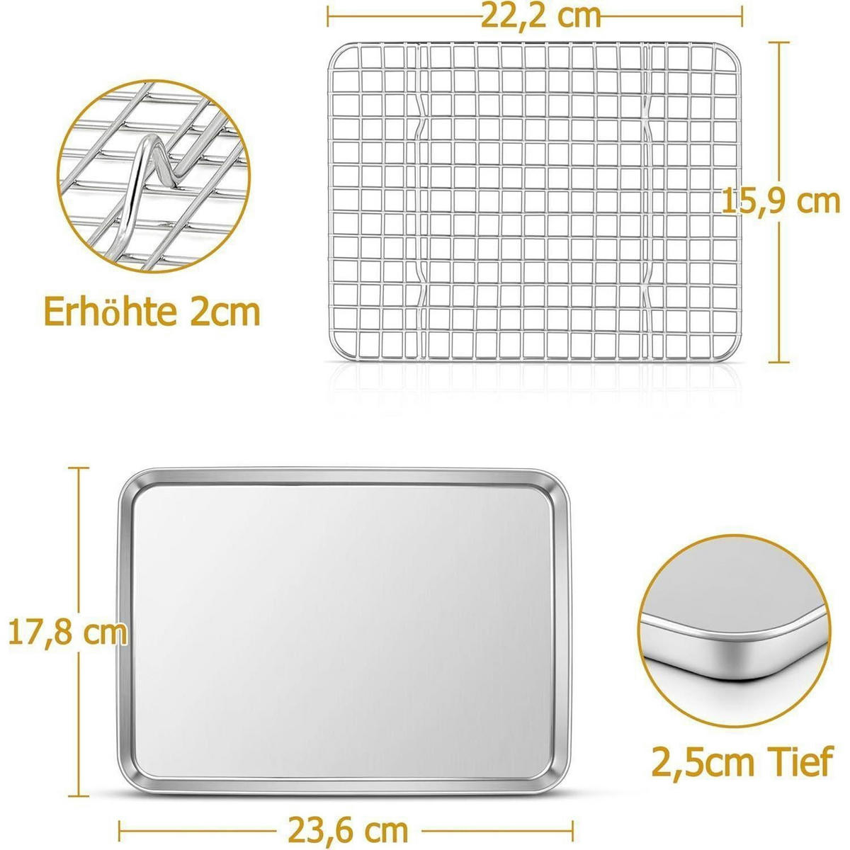 BACKBLECH mit Abkühlgitter Edelstahl 23,6 x 17,8 cm - Silberfarben, Metall (17.7/2.5/23.5cm)