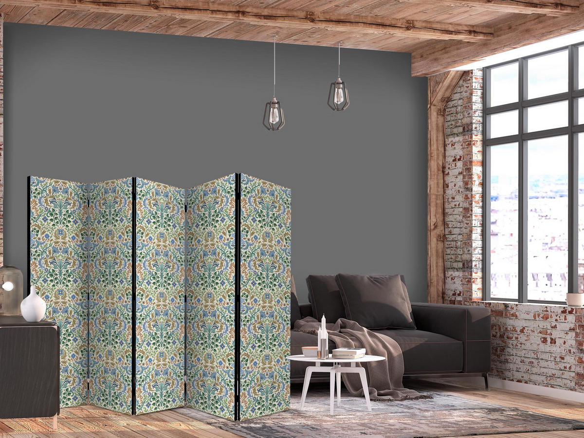 PARAVÁN Jednostranný 5-dielny 225x172 cm Farebné Ornamenty - viacfarebná, drevo/textil (225/172/3cm) - Muralo