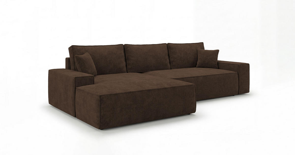 ECKSOFA VERONA links braun Cord Poso 6 - Schlaffunktion, Bettkasten - Braun, Textil (280/185cm) - Cornero