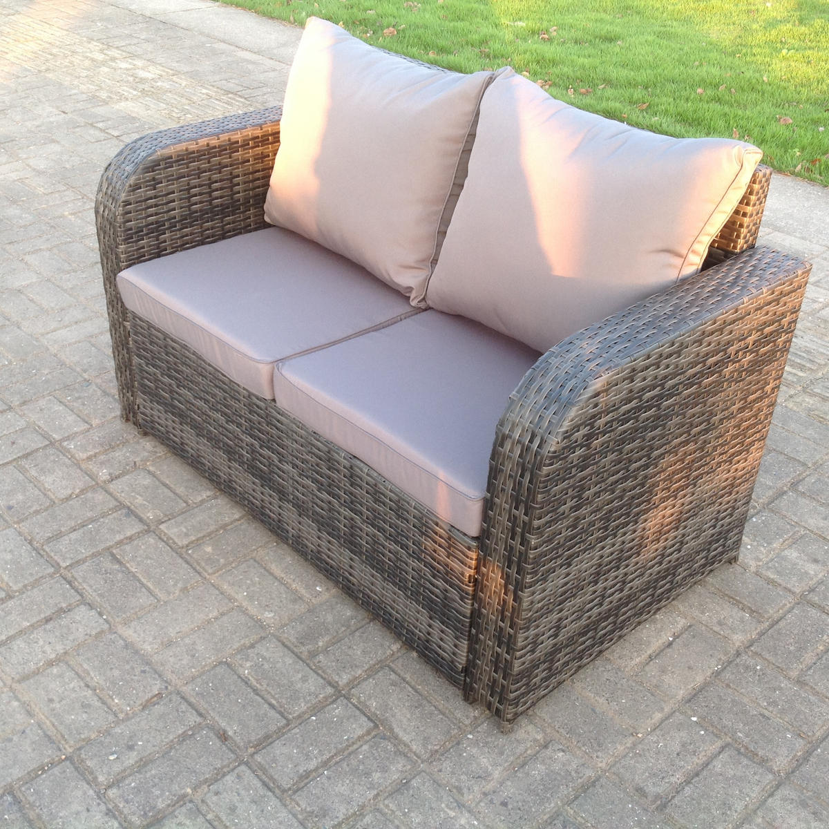 GARTENMÖBEL SET MIT LIEGESTUHL Polyrattan Outdoor 7-Sitzer - Dunkelgrau/Grau, Glas/Kunststoff - Fimous