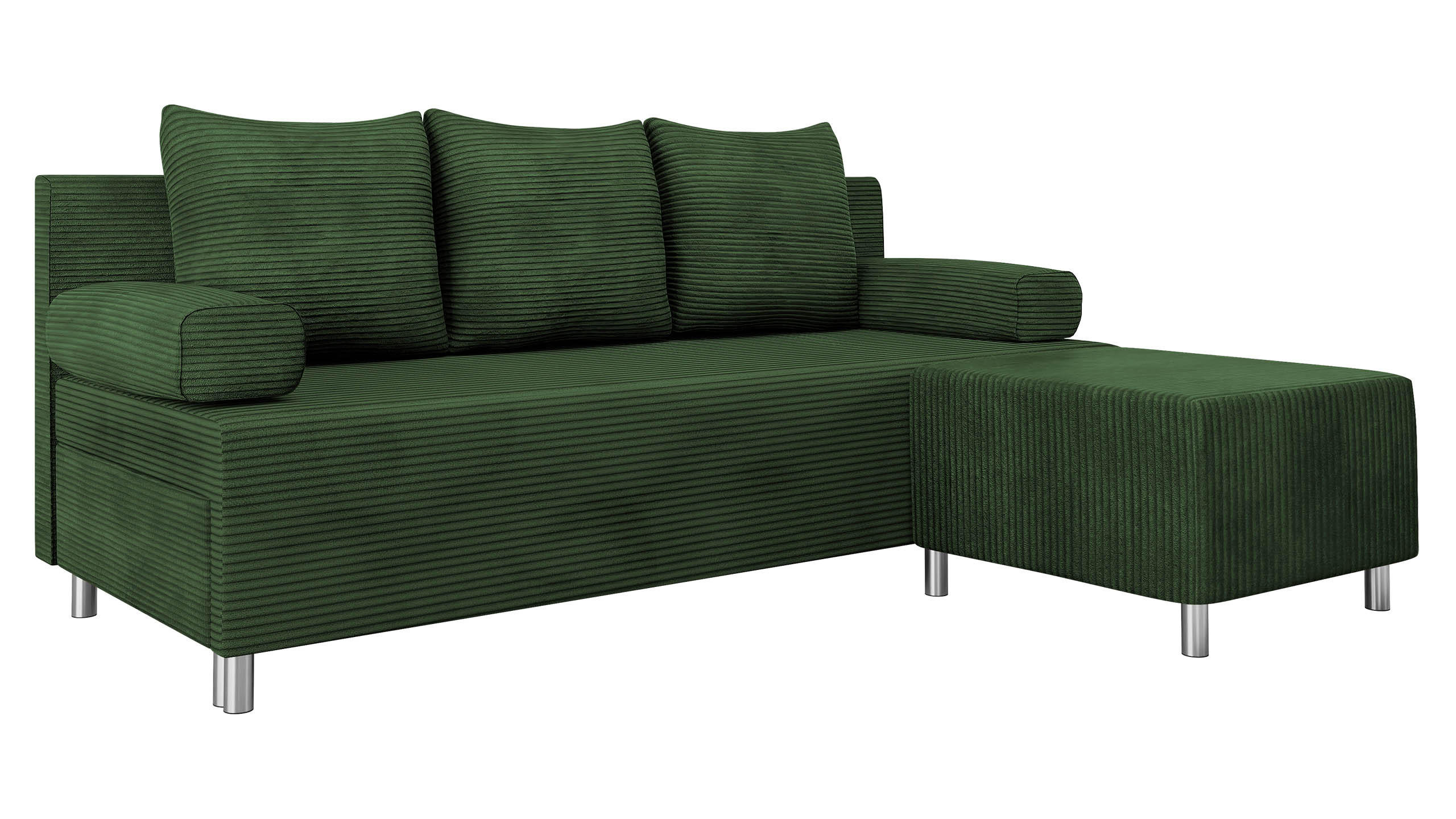 SCHLAFSOFA Dover Cord mit Polsterhocker - Chromfarben/Grün, Holz/Kunststoff (192/80cm) - MIRJAN24