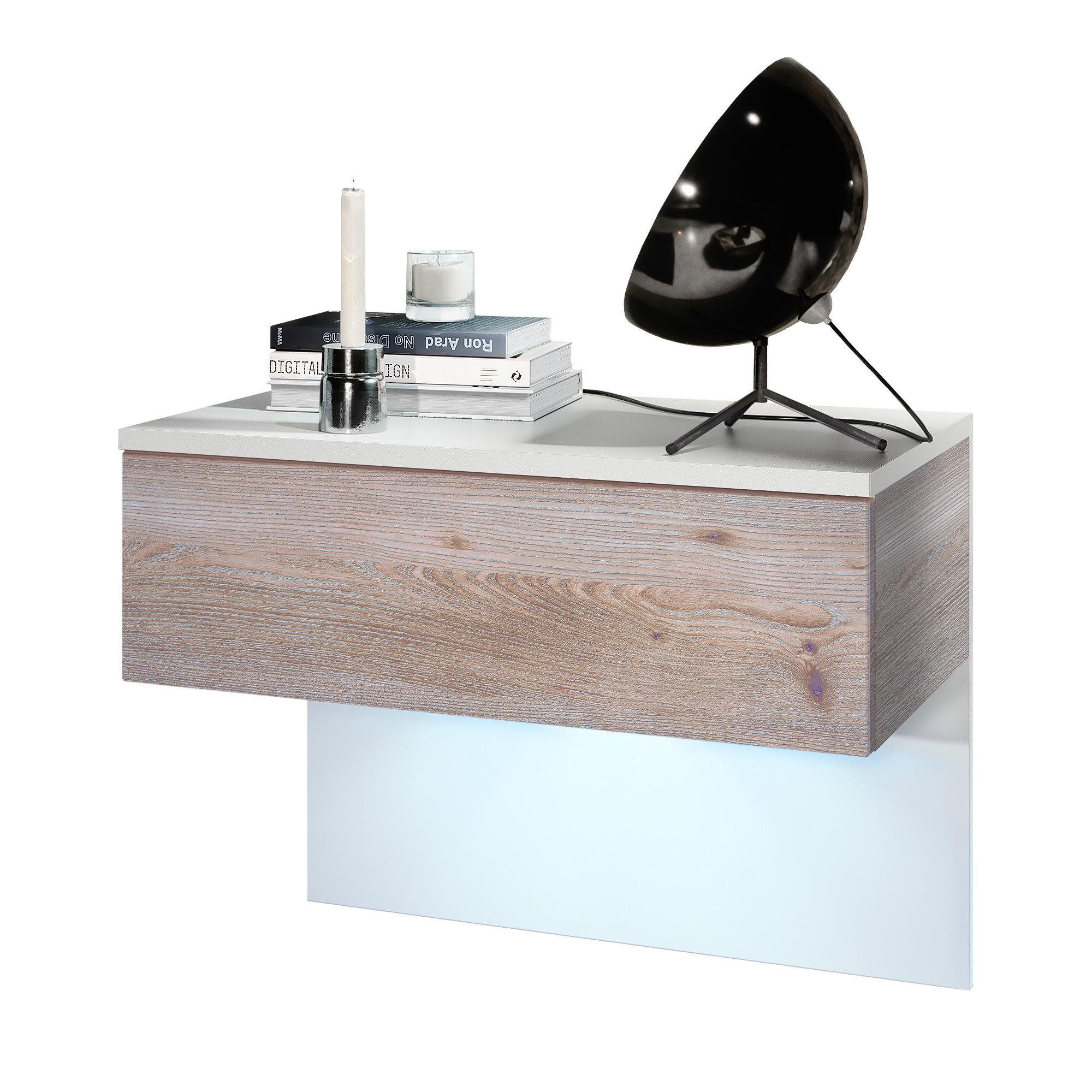 NACHTTISCH Sleep Fronten in Eiche Nordic - Silbereichenfarben, Holzwerkstoff (60/46/35cm) - Vladon
