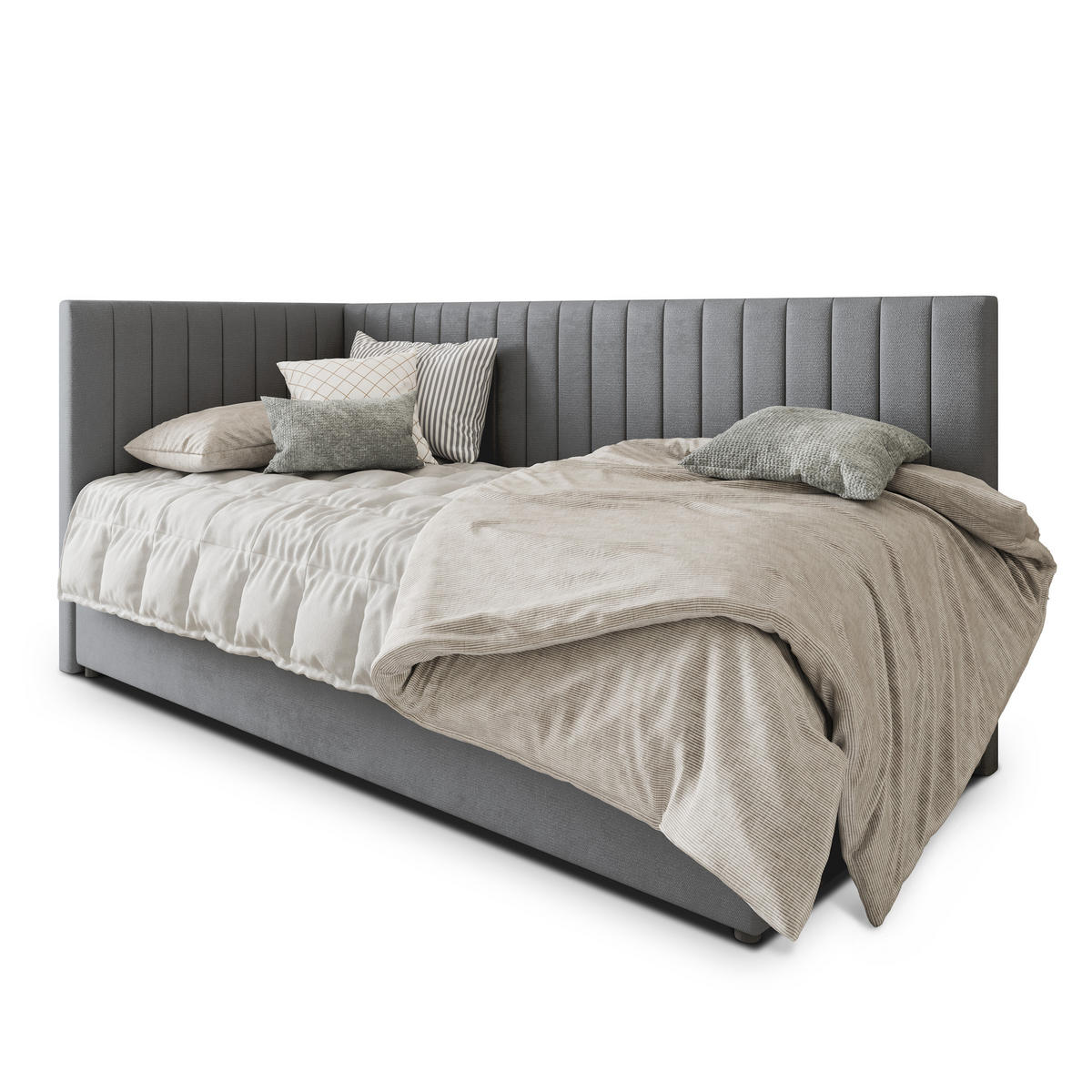 POSTEL BOXSPRING ARIS 80x200 cm, s matrací a úložným prostorem, šedá - šedá, kompozitní dřevo/textil (80/200cm) - MASSENO