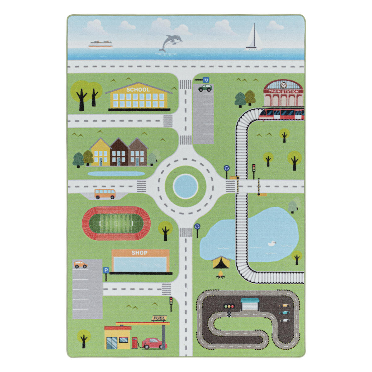 TEPPICH Kinder Flachgewebe Spielstraße Polyamid Antirutsch Kinderzimmer Grün Läufer 80x120 - Grün, Textil (80/120cm) - KADIMA DESIGN