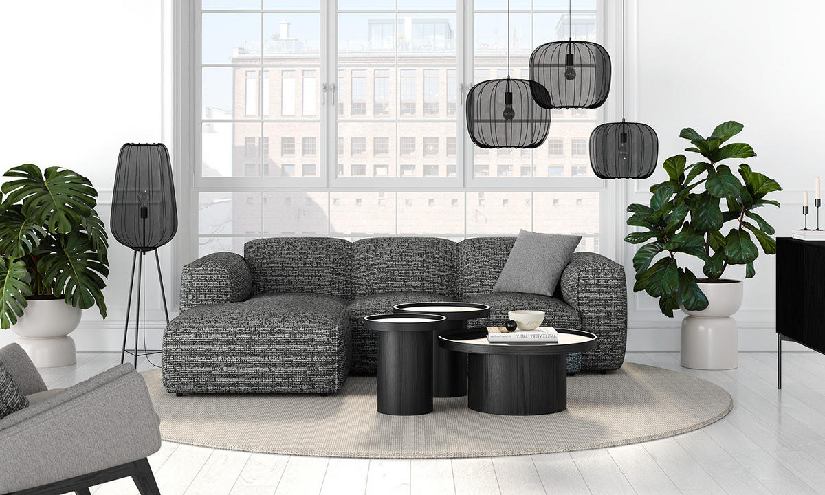 3-SITZER ECKSOFA mit Longchair - Schwarz/Grau, Kunststoff/Textil (251/173cm) - home24