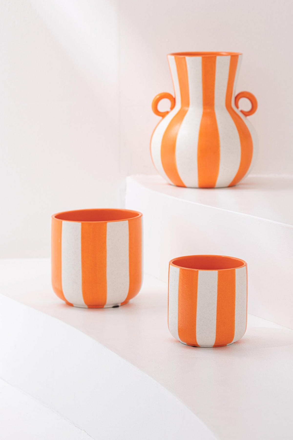 BLUMENTOPF GESTREIFT Orange - Orange, Keramik (15/14cm) - J-Line