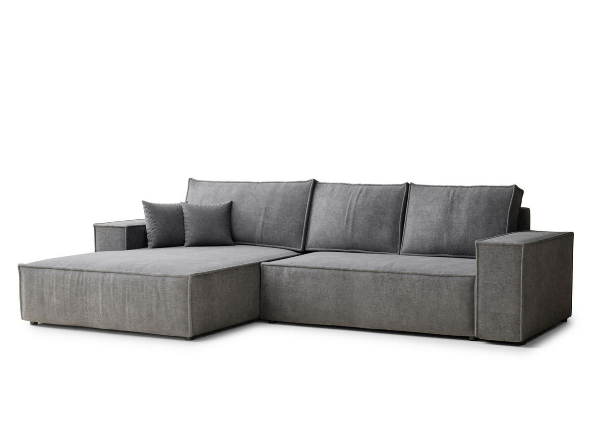 ECKSOFA Maze Grau Chenille-Stoff - Rechts Seite - Schwarz/Grau, Holz/Holzwerkstoff (185/294cm) - Maison de Reve