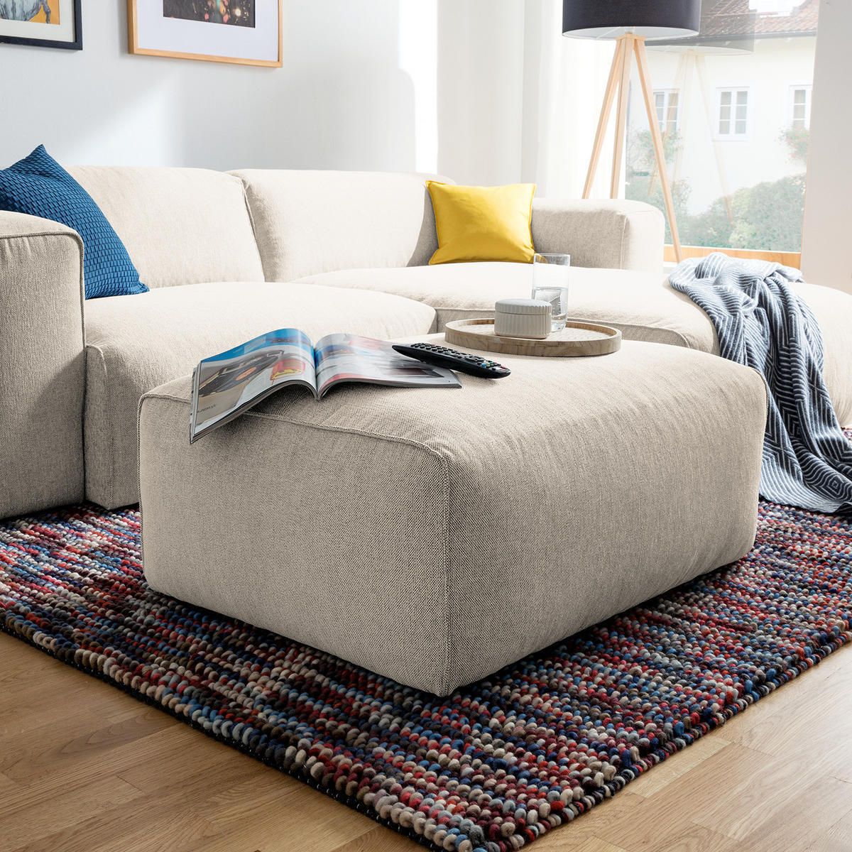 POLSTERHOCKER - Beige/Schwarz, Kunststoff/Textil (81/38/100cm) - home24